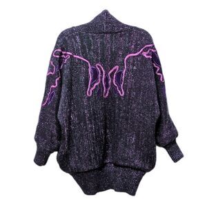 VINTAGE Mohair Blend Sparkle Cocoon Sweater Cardigan L